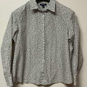 Lands' End Women's Gray Leopard Print Button-Down Shirt 14P